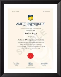 Amity Online BCA Degree Certificate Sample