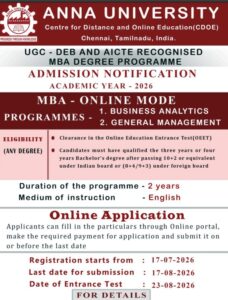 Anna University MBA Admission Notification 2026